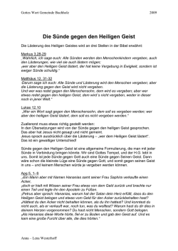 Die S&uuml;nde gegen den Heiligen Geist