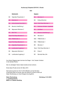 Auslosung Clubpokal 2015/16 3. Runde Süd Heimrecht: Gegner