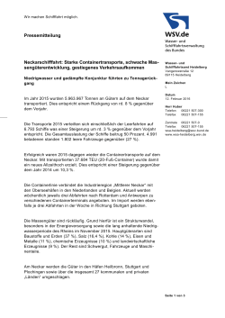 Pressemitteilung Neckarschifffahrt: Starke Containertransporte