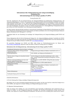Information &uuml;ber Einlagensicherung &ndash; Anlegerentsch&auml;digung