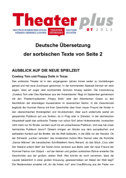 Deutsche Übersetzung der sorbischen Texte von Seite 2 AUSBLICK