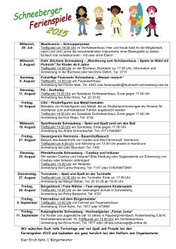 Programm für die Ferienspiele 2015 klicken Sie hier.