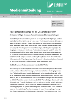 Neue Elitestudiengänge für die Universität Bayreuth
