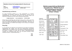 Bedienungsanleitung Bedienteil Dampfdusche