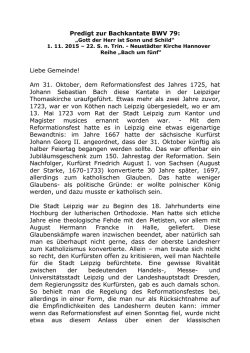 Predigt zur Bachkantate BWV 79: &bdquo;Gott der Herr ist Sonne und Schild&ldquo;