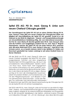 Spital STS AG: PD Dr. med. Georg R. Linke zum neuen Chefarzt