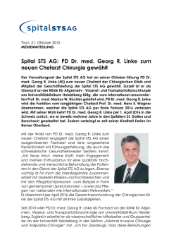 Spital STS AG: PD Dr. med. Georg R. Linke zum neuen Chefarzt