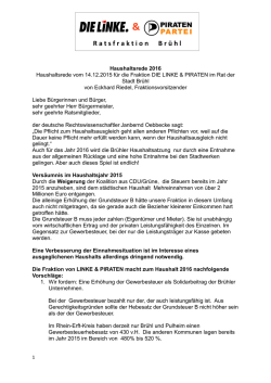 Haushaltsrede 2016 die Fraktion DIE LINKE & PIRATEN