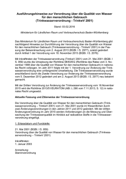 Ausführungshinweise zur Verordnung über die Qualität von Wasser
