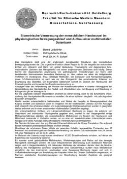 Biometrische Vermessung der menschlichen Handwurzel im