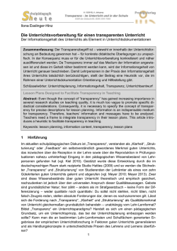Die Unterrichtsvorbereitung f&uuml;r einen transparenten Unterricht