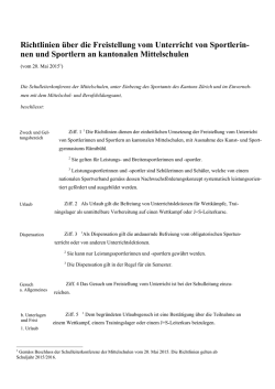Richtlinien &uuml;ber die Freistellung vom Unterricht von Sportlerin