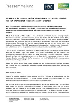 Aufsichtsrat der GALERIA Kaufhof GmbH ernennt