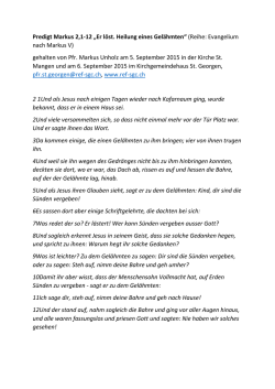 Predigt Markus 2,1-12 &bdquo;Er l&ouml;st. Heilung eines Gel&auml;hmten&ldquo; (Reihe