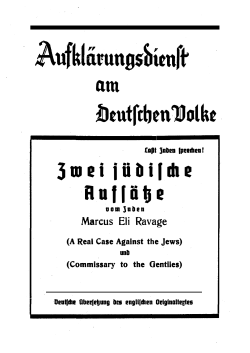 Zwei juedische Aufsaetze vom Juden Marcus Eli Ravage (ca. 1928