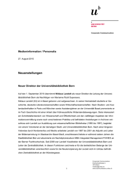 Neuer Direktor der Universitätsbibliothek Bern (27.08.2015)