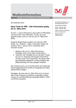 Neue Tarife im VRR – Alte Fahrscheine gültig bis 31. März 2016