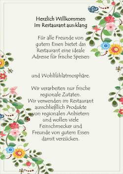 Herzlich Willkommen Im Restaurant aus:klang F&uuml;r alle Freunde von