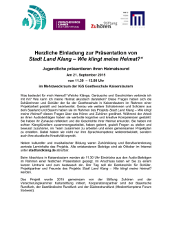 Herzliche Einladung zur Pr&auml;sentation von Stadt Land Klang