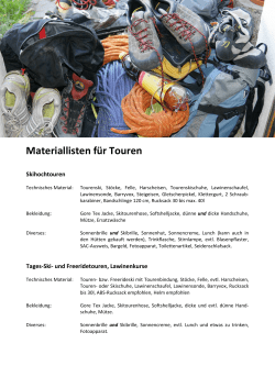Materiallisten für Touren