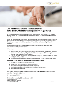 Zur Verstärkung unseres Teams suchen wir Entwickler für