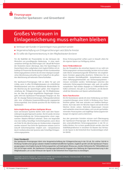 Gro&szlig;es Vertrauen in Einlagensicherung muss erhalten bleiben