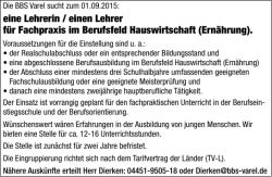 eine Lehrerin / einen Lehrer f&uuml;r Fachpraxis im Berufsfeld