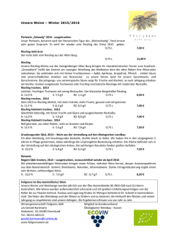 Unsere Weine – Winter 2015/2016 Perlwein „Schwelg“ 2014