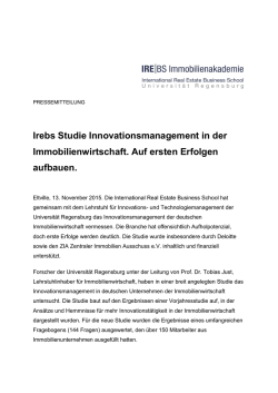 Irebs Studie Innovationsmanagement in der Immobilienwirtschaft