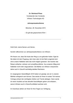 Dr. Reinhard Ploss Vorsitzender des Vorstands Infineon
