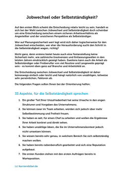 Jobwechsel oder Selbstst&auml;ndigkeit?