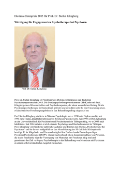 Diotima-Ehrenpreis 2015 für Prof. Dr. Stefan Klingberg