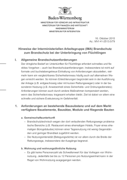 Hinweise zum Brandschutz bei der Unterbringung von Flüchtlingen