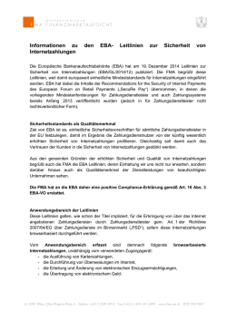 Informationen zu den EBA- Leitlinien zur Sicherheit von
