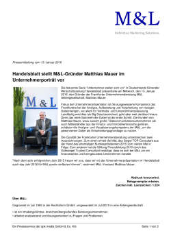 Handelsblatt stellt M&L-Gründer Matthias Mauer im