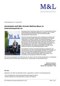Handelsblatt stellt M&L-Gr&uuml;nder Matthias Mauer im