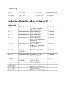 Probenplan kleine Singschule bis Januar 2016 Vorschau