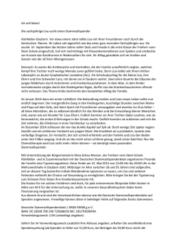 Ich will leben! Die sechsj&auml;hrige Lisa sucht einen Stammzellspender