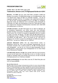 PRESSEINFORMATION Telefonieren, Simsen und LTE Highspeed