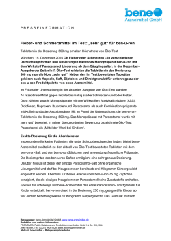Fieber- und Schmerzmittel im Test: &bdquo;sehr gut&ldquo; f&uuml;r ben-u-ron