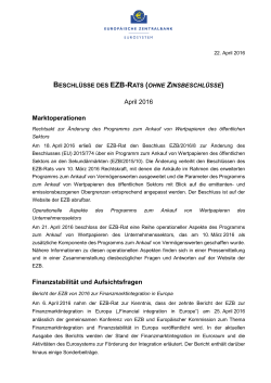 Beschlüsse des EZB-Rats (ohne Zinsbeschlüsse)