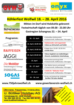 Köhlerfest Wolfwil 18. – 28. April 2016