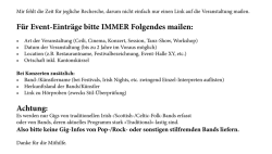 Für Event-Einträge bitte IMMER Folgendes mailen: Achtung: