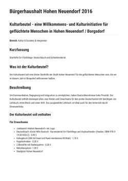 Kulturbeutel - Willkommen in Hohen Neuendorf
