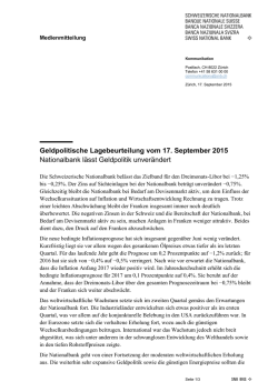 Geldpolitische Lagebeurteilung vom 17. September 2015