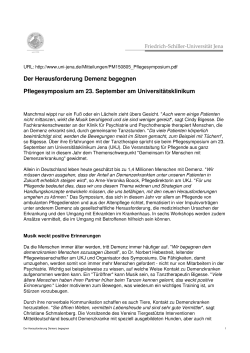 Der Herausforderung Demenz begegnen Pflegesymposium am 23