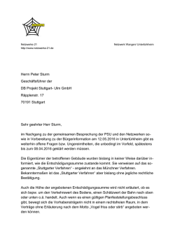 Herrn Peter Sturm Gesch&auml;ftsf&uuml;hrer der DB Projekt
