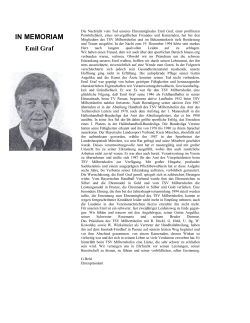 Die Nachricht vom Tod unseres Ehrenmitgliedes Emil Graf, einer