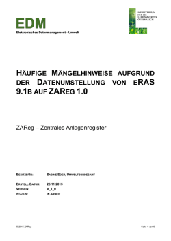 H&auml;ufige M&auml;ngelhinweise aufgrund der Datenumstellung von Eras