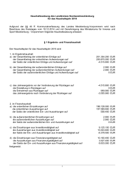 Haushaltssatzung des Landkreises Nordwestmecklenburg für das